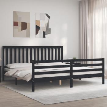 ARDEBO.de - Massivholzbett mit Kopfteil Schwarz 200x200 cm