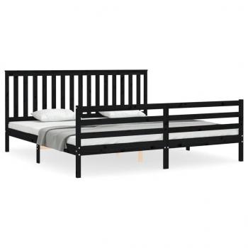 Massivholzbett mit Kopfteil Schwarz 200x200 cm