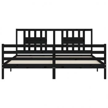 Massivholzbett mit Kopfteil Schwarz 200x200 cm