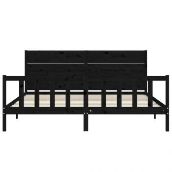 Massivholzbett mit Kopfteil Schwarz 200x200 cm