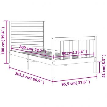 Massivholzbett mit Kopfteil 90x200 cm