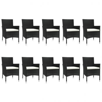 11-tlg. Garten-Essgruppe mit Kissen Schwarz Poly Rattan