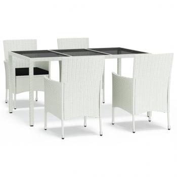 ARDEBO.de - 5-tlg. Garten-Essgruppe mit Kissen Weiß Poly Rattan