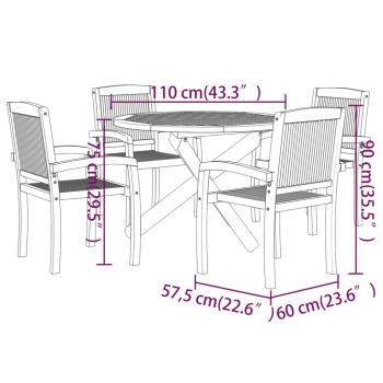 5-tlg. Garten-Essgruppe Massivholz Teak