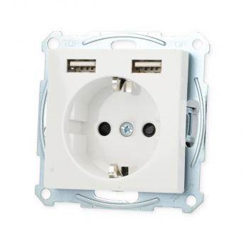 Elso ELG365344 Steckdose Berührungsschutz mit USB Ladegerät 16A 250V DIN 49440, Joy, reinweiß