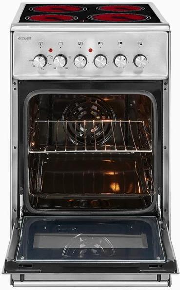 Exquisit ECM 5-4.1 EEK: A Elektro-Standherd mit Glaskeramikfeld, 50 cm breit, 47 L, Restwärmeanzeige, inox (0480039)