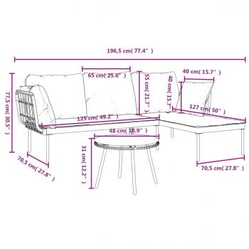3-tlg. Garten-Lounge-Set mit Kissen Dunkelgrau Poly Rattan