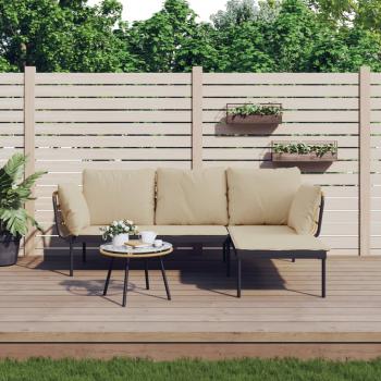 ARDEBO.de - 3-tlg. Garten-Lounge-Set mit Kissen Beige Poly Rattan