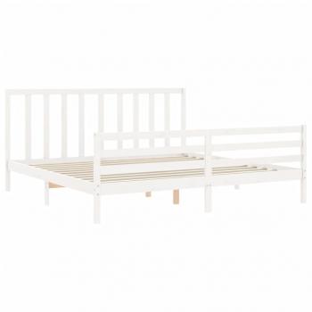 Massivholzbett mit Kopfteil Weiß 200x200 cm