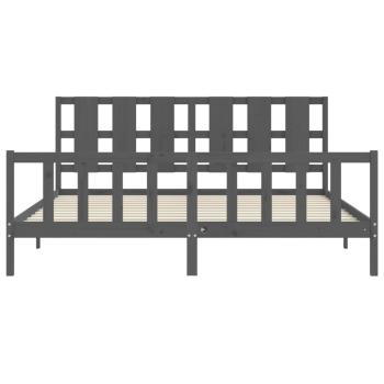 Massivholzbett mit Kopfteil Grau 200x200 cm