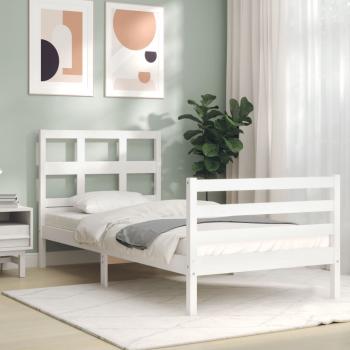 Massivholzbett mit Kopfteil Weiß 90x200 cm