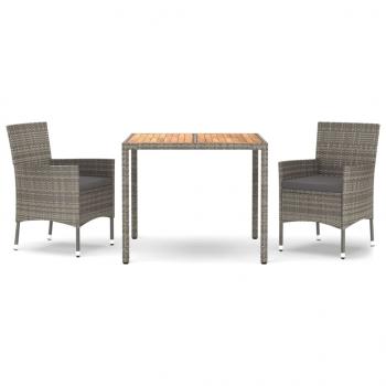 ARDEBO.de - 3-tlg. Garten-Essgruppe mit Kissen Grau Poly Rattan