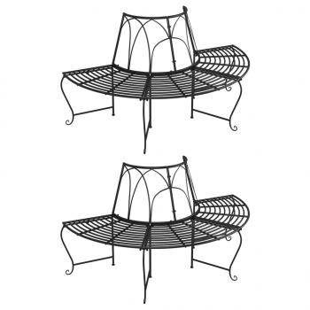 ARDEBO.de - Baumbänke Halbrund 2 Stk. Ø159 cm Schwarz Stahl
