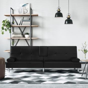 ARDEBO.de - Schlafsofa mit Getränkehaltern Schwarz Kunstleder
