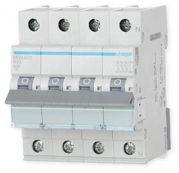 ARDEBO.de Hager MBN632 Leitungsschutzschalter 3P+N 6kA B-Charakteristik 32A 4 Module