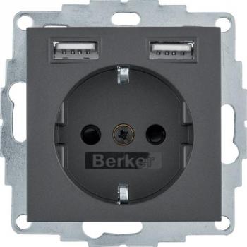 ARDEBO.de Berker 48031606 Steckdose SCHUKO/USB, B.3/B.7, anthrazit matt