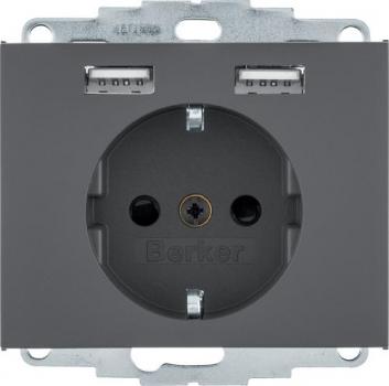 ARDEBO.de Berker 48037006 Steckdose SCHUKO/USB, K.1, anthrazit matt, lackiert