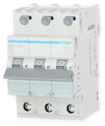 ARDEBO.de Hager MBS306 Leitungsschutzschalter, Sicherungsautomat, 3-polig, 6kA, B-Charakteristik, 6A