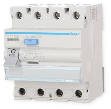 Hager CDA440D Fehlerstromschutzschalter, FI-Schutzschalter 4-polig 6kA 40A 30mA Typ A