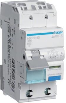 ARDEBO.de Hager ADS916D Fehlerstrom-Leitungsschutzschalter, FI/LS-Schalter, 1P+N 6kA B-16A 30mA Typ A