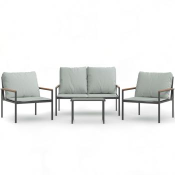 4-tlg. Garten-Lounge-Set mit Kissen Anthrazit Stahl