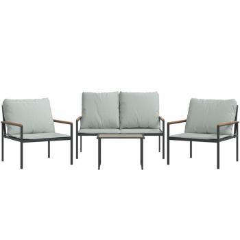 4-tlg. Garten-Lounge-Set mit Kissen Anthrazit Stahl