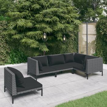 ARDEBO.de - 5-tlg. Garten-Lounge-Set mit Kissen Poly Rattan Dunkelgrau