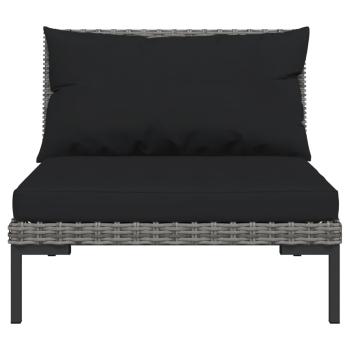 5-tlg. Garten-Lounge-Set mit Kissen Poly Rattan Dunkelgrau