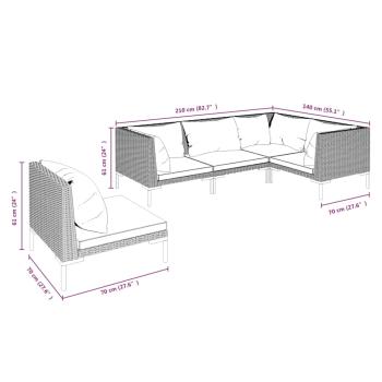 5-tlg. Garten-Lounge-Set mit Kissen Poly Rattan Dunkelgrau