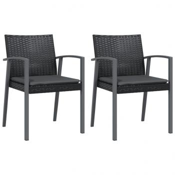 Gartenstühle mit Kissen 2 Stk. Schwarz 56,5x57x83cm Poly Rattan