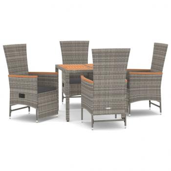 5-tlg. Garten-Essgruppe mit Kissen Grau Poly Rattan
