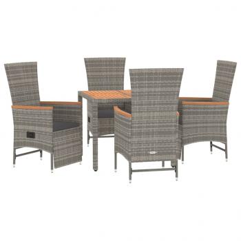 5-tlg. Garten-Essgruppe mit Kissen Grau Poly Rattan