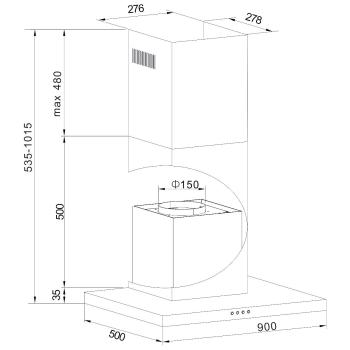 Amica KH 17802-1 E EEK: A Wandhaube, 90 cm breit, Ab-/Umluft, 627 m³h, 3 Stufen, Edelstahl
