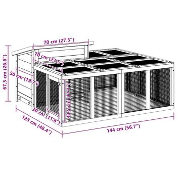 Kaninchenstall Mokka 144x123x67,5 cm Massivholz Kiefer