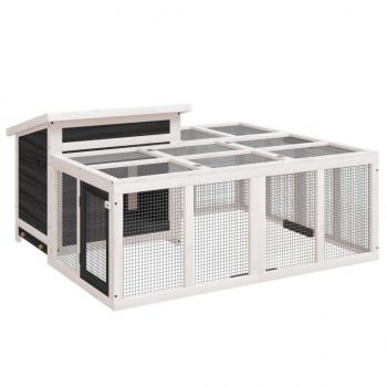 Kaninchenstall Grau 144x123x67,5 cm Massivholz Kiefer