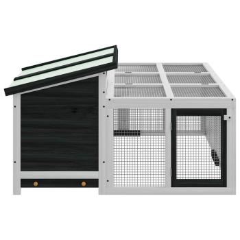 Kaninchenstall Grau 144x123x67,5 cm Massivholz Kiefer