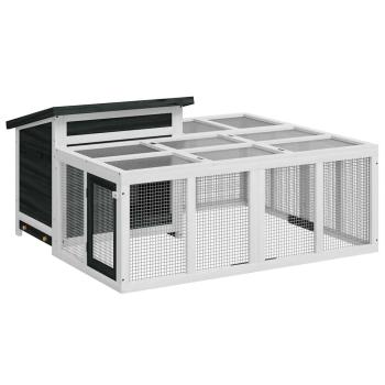 Kaninchenstall Grau 144x123x67,5 cm Massivholz Kiefer