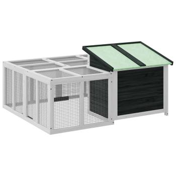 Kaninchenstall Grau 144x123x67,5 cm Massivholz Kiefer