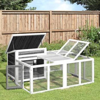 Kaninchenstall Grau 144x123x67,5 cm Massivholz Kiefer