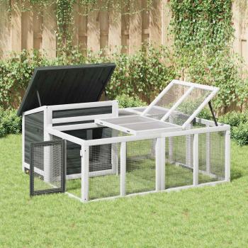 Kaninchenstall Grau 144x123x67,5 cm Massivholz Kiefer