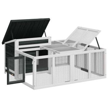 Kaninchenstall Grau 144x123x67,5 cm Massivholz Kiefer