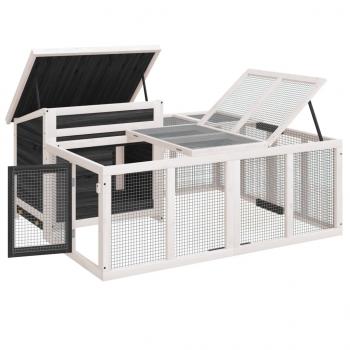 Kaninchenstall Grau 144x123x67,5 cm Massivholz Kiefer