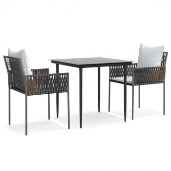 3-tlg. Garten-Essgruppe mit Kissen Poly Rattan und Stahl