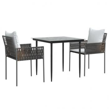 3-tlg. Garten-Essgruppe mit Kissen Poly Rattan und Stahl
