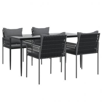 5-tlg. Garten-Essgruppe mit Kissen Poly Rattan und Stahl