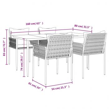 5-tlg. Garten-Essgruppe mit Kissen Poly Rattan und Stahl