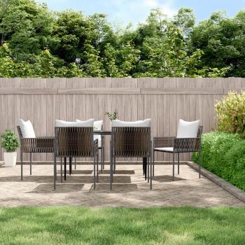 ARDEBO.de - 7-tlg. Garten-Essgruppe mit Kissen Poly Rattan und Stahl