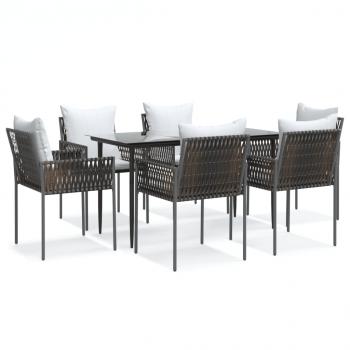 7-tlg. Garten-Essgruppe mit Kissen Poly Rattan und Stahl