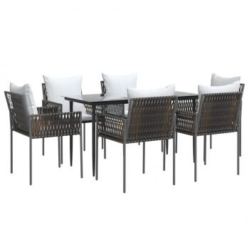 7-tlg. Garten-Essgruppe mit Kissen Poly Rattan und Stahl
