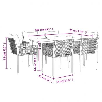 7-tlg. Garten-Essgruppe mit Kissen Poly Rattan und Stahl